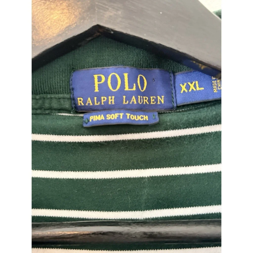 Polo Ralph Lauren Pima Soft Touch Polo Shirt Mens XXL Green White Striped Cotton